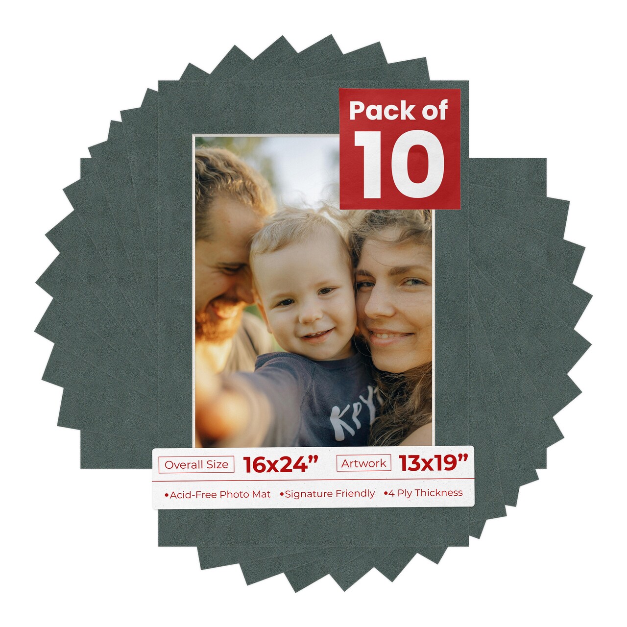 Dark Grey Suede Mat Board for 16x24 Frames - Fits 13x19 Photos